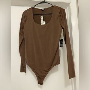 Express Brown Long Sleeve Bodysuit